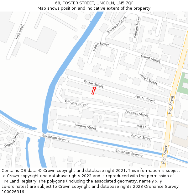 68, FOSTER STREET, LINCOLN, LN5 7QF: Location map and indicative extent of plot