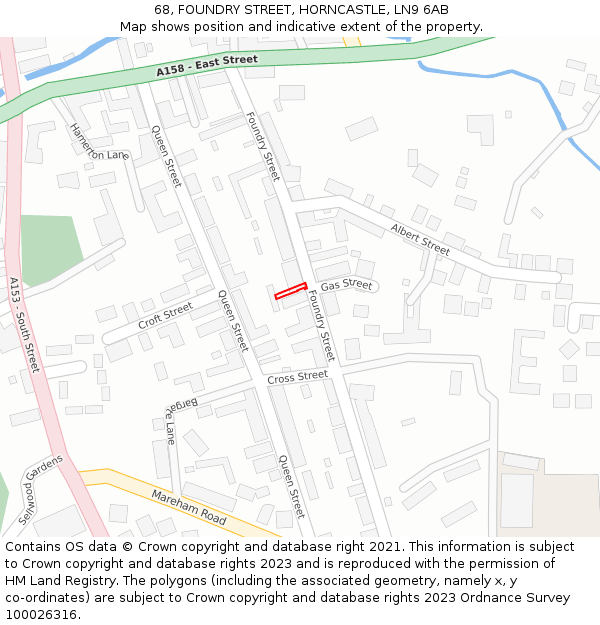 68, FOUNDRY STREET, HORNCASTLE, LN9 6AB: Location map and indicative extent of plot