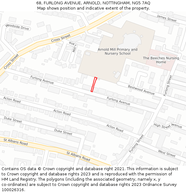 68, FURLONG AVENUE, ARNOLD, NOTTINGHAM, NG5 7AQ: Location map and indicative extent of plot
