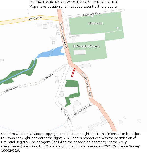 68, GAYTON ROAD, GRIMSTON, KING'S LYNN, PE32 1BG: Location map and indicative extent of plot