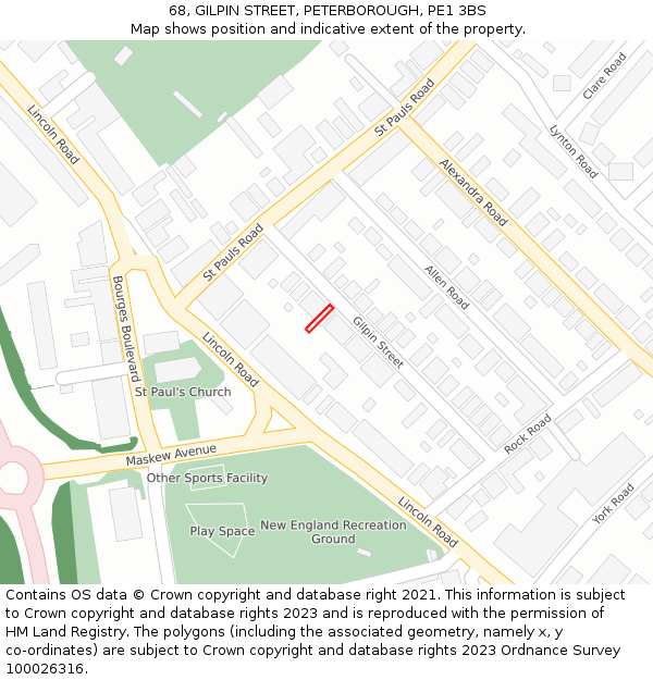 68, GILPIN STREET, PETERBOROUGH, PE1 3BS: Location map and indicative extent of plot