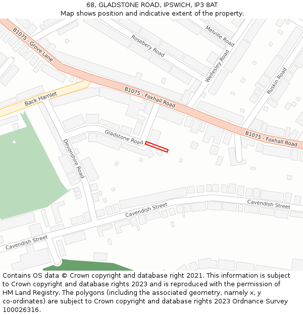 68, GLADSTONE ROAD, IPSWICH, IP3 8AT: Location map and indicative extent of plot