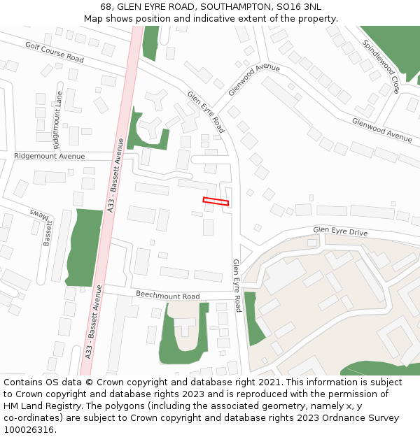 68, GLEN EYRE ROAD, SOUTHAMPTON, SO16 3NL: Location map and indicative extent of plot