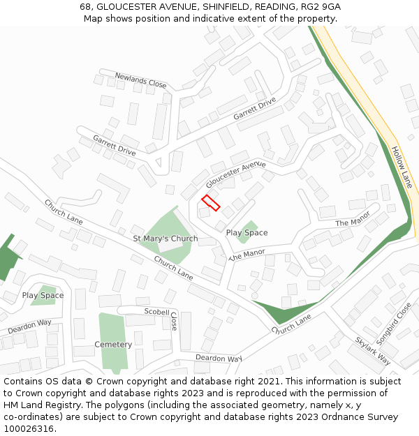 68, GLOUCESTER AVENUE, SHINFIELD, READING, RG2 9GA: Location map and indicative extent of plot
