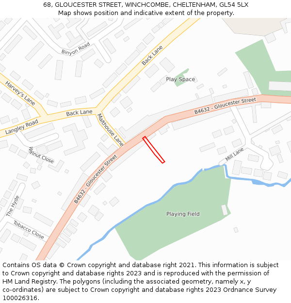 68, GLOUCESTER STREET, WINCHCOMBE, CHELTENHAM, GL54 5LX: Location map and indicative extent of plot