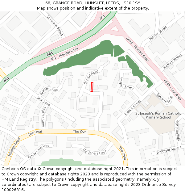 68, GRANGE ROAD, HUNSLET, LEEDS, LS10 1SY: Location map and indicative extent of plot