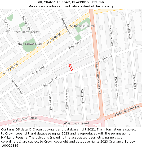 68, GRANVILLE ROAD, BLACKPOOL, FY1 3NP: Location map and indicative extent of plot