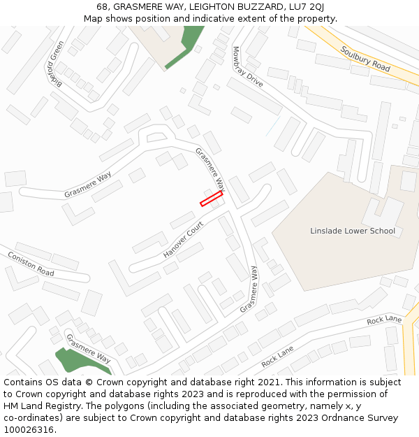 68, GRASMERE WAY, LEIGHTON BUZZARD, LU7 2QJ: Location map and indicative extent of plot
