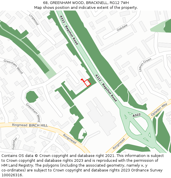 68, GREENHAM WOOD, BRACKNELL, RG12 7WH: Location map and indicative extent of plot