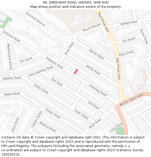68, GREENWAY ROAD, WIDNES, WA8 6HD: Location map and indicative extent of plot