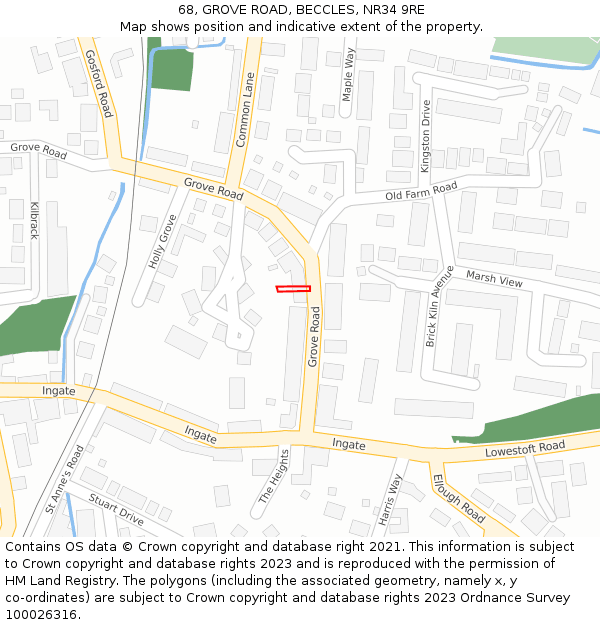 68, GROVE ROAD, BECCLES, NR34 9RE: Location map and indicative extent of plot