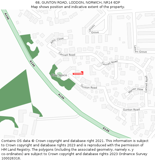 68, GUNTON ROAD, LODDON, NORWICH, NR14 6DP: Location map and indicative extent of plot