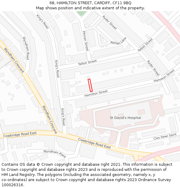 68, HAMILTON STREET, CARDIFF, CF11 9BQ: Location map and indicative extent of plot