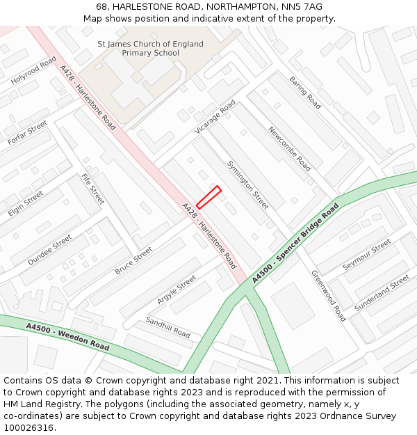 68, HARLESTONE ROAD, NORTHAMPTON, NN5 7AG: Location map and indicative extent of plot