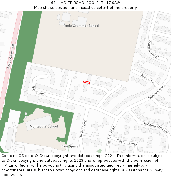 68, HASLER ROAD, POOLE, BH17 9AW: Location map and indicative extent of plot