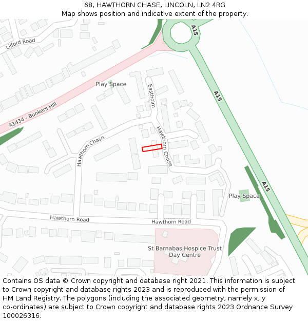 68, HAWTHORN CHASE, LINCOLN, LN2 4RG: Location map and indicative extent of plot
