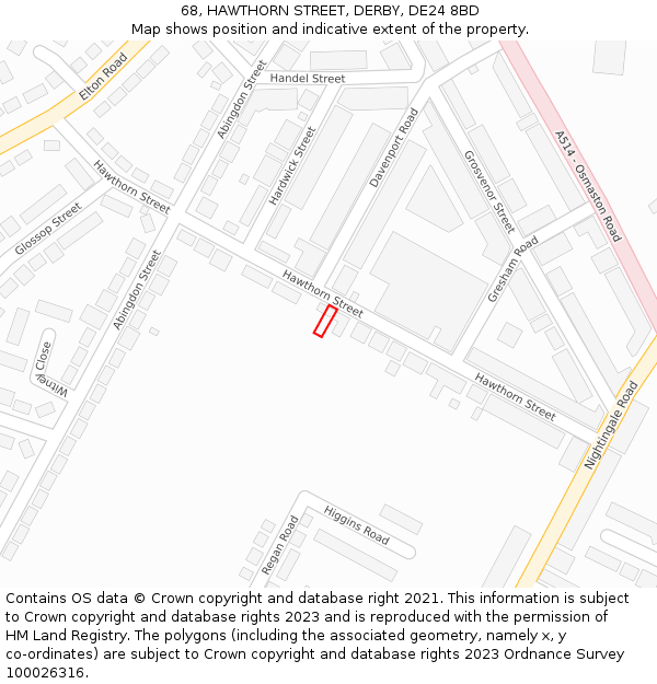 68, HAWTHORN STREET, DERBY, DE24 8BD: Location map and indicative extent of plot
