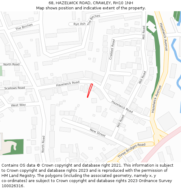 68, HAZELWICK ROAD, CRAWLEY, RH10 1NH: Location map and indicative extent of plot