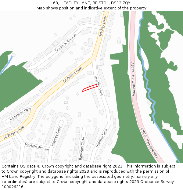 68, HEADLEY LANE, BRISTOL, BS13 7QY: Location map and indicative extent of plot