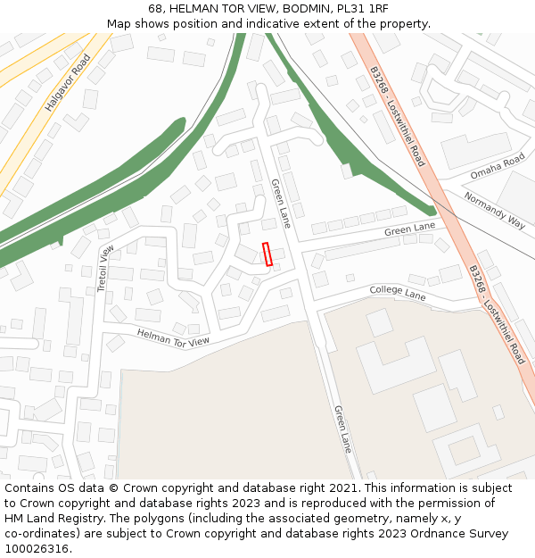 68, HELMAN TOR VIEW, BODMIN, PL31 1RF: Location map and indicative extent of plot