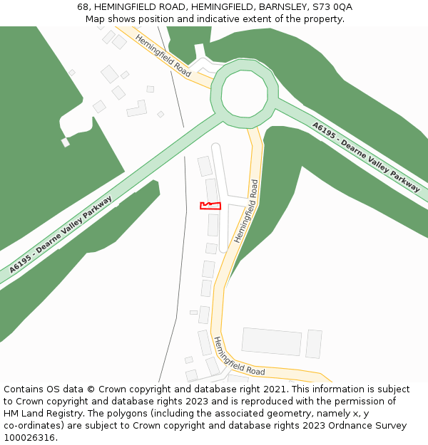 68, HEMINGFIELD ROAD, HEMINGFIELD, BARNSLEY, S73 0QA: Location map and indicative extent of plot