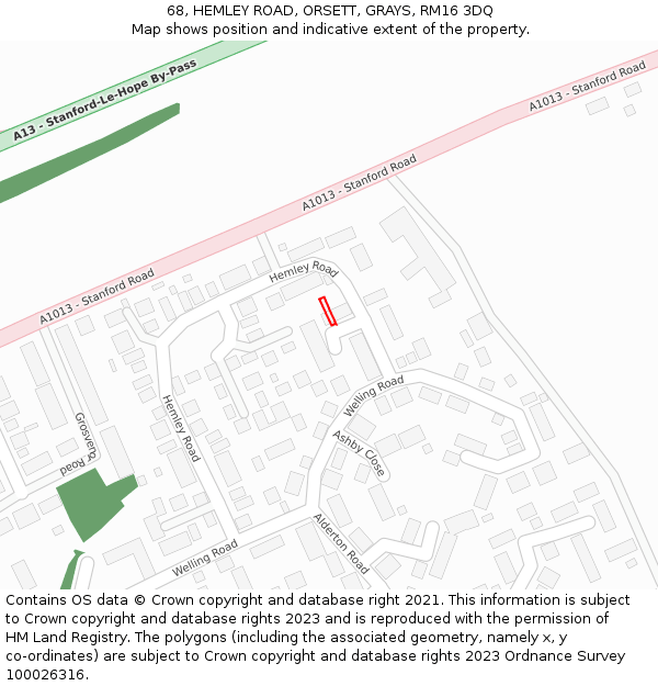 68, HEMLEY ROAD, ORSETT, GRAYS, RM16 3DQ: Location map and indicative extent of plot