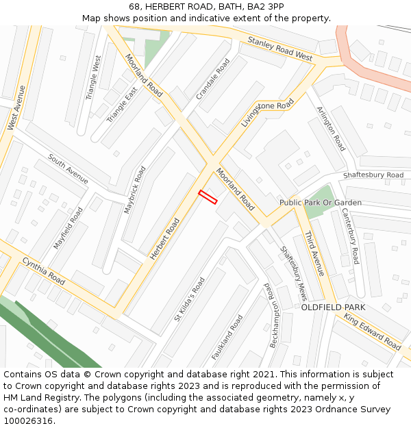 68, HERBERT ROAD, BATH, BA2 3PP: Location map and indicative extent of plot
