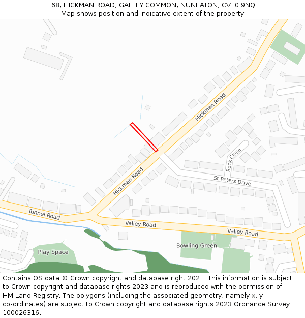 68, HICKMAN ROAD, GALLEY COMMON, NUNEATON, CV10 9NQ: Location map and indicative extent of plot