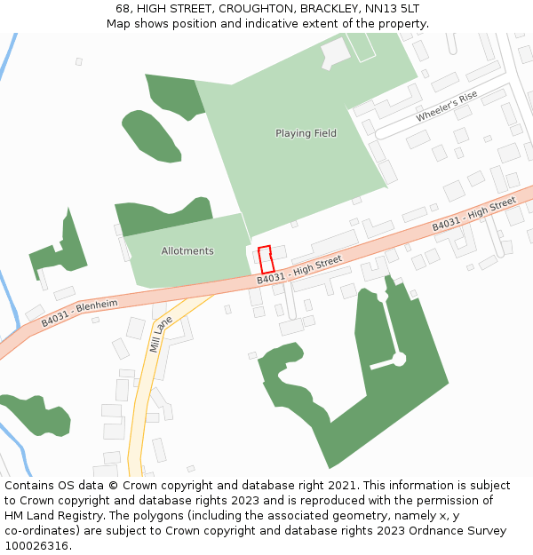 68, HIGH STREET, CROUGHTON, BRACKLEY, NN13 5LT: Location map and indicative extent of plot