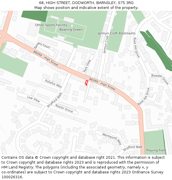 68, HIGH STREET, DODWORTH, BARNSLEY, S75 3RG: Location map and indicative extent of plot
