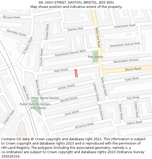 68, HIGH STREET, EASTON, BRISTOL, BS5 6DN: Location map and indicative extent of plot