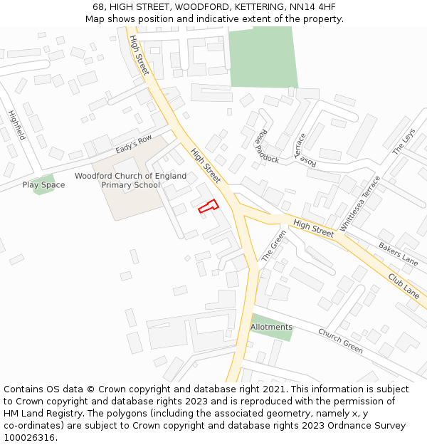 68, HIGH STREET, WOODFORD, KETTERING, NN14 4HF: Location map and indicative extent of plot