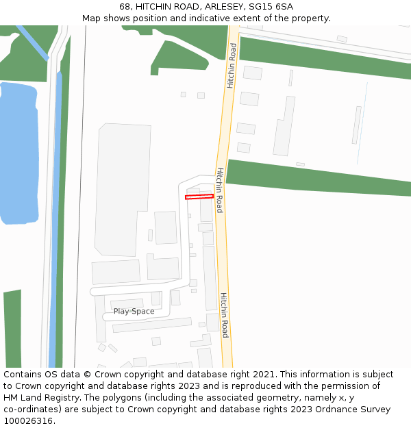68, HITCHIN ROAD, ARLESEY, SG15 6SA: Location map and indicative extent of plot