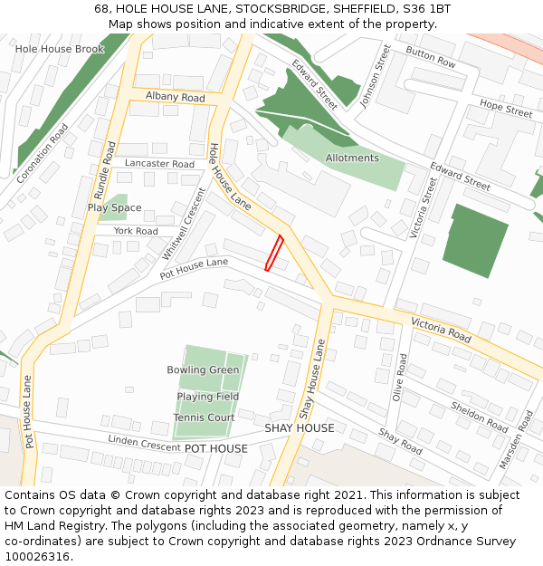 68, HOLE HOUSE LANE, STOCKSBRIDGE, SHEFFIELD, S36 1BT: Location map and indicative extent of plot