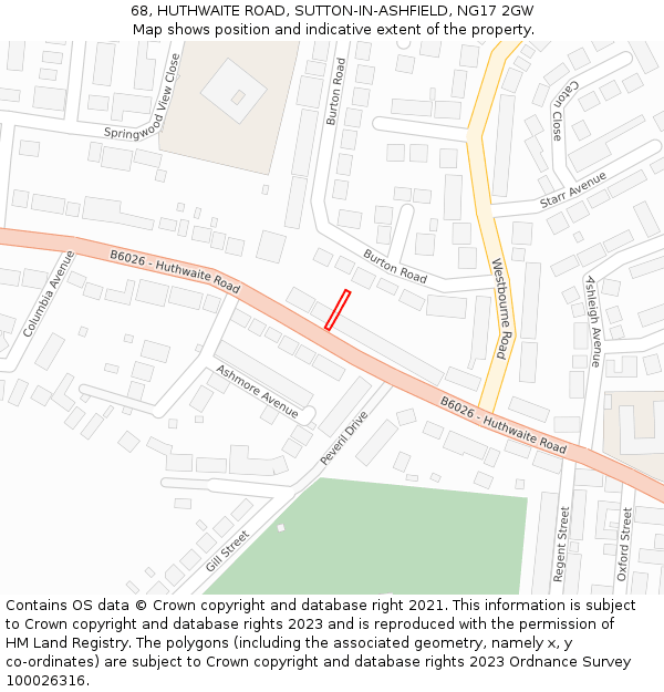 68, HUTHWAITE ROAD, SUTTON-IN-ASHFIELD, NG17 2GW: Location map and indicative extent of plot