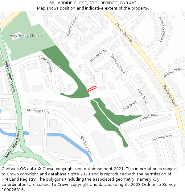 68, JARDINE CLOSE, STOURBRIDGE, DY8 4AT: Location map and indicative extent of plot