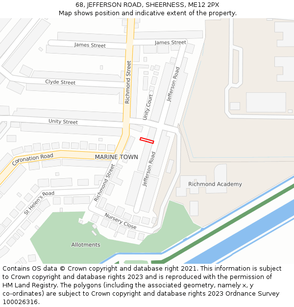 68, JEFFERSON ROAD, SHEERNESS, ME12 2PX: Location map and indicative extent of plot