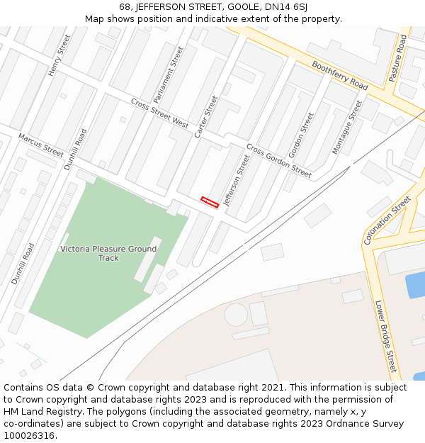 68, JEFFERSON STREET, GOOLE, DN14 6SJ: Location map and indicative extent of plot