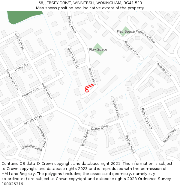 68, JERSEY DRIVE, WINNERSH, WOKINGHAM, RG41 5FR: Location map and indicative extent of plot