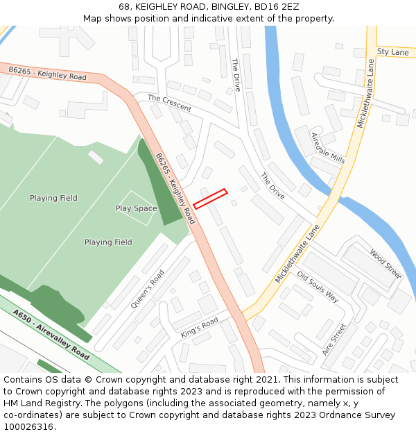 68, KEIGHLEY ROAD, BINGLEY, BD16 2EZ: Location map and indicative extent of plot