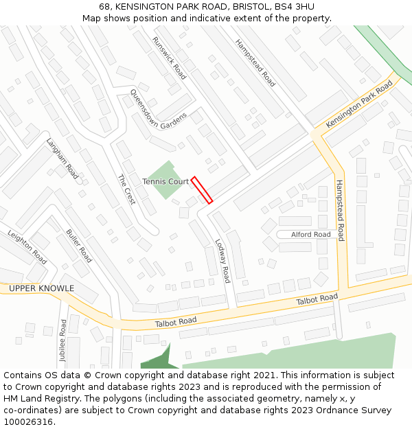 68, KENSINGTON PARK ROAD, BRISTOL, BS4 3HU: Location map and indicative extent of plot