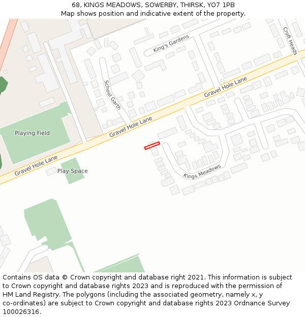 68, KINGS MEADOWS, SOWERBY, THIRSK, YO7 1PB: Location map and indicative extent of plot
