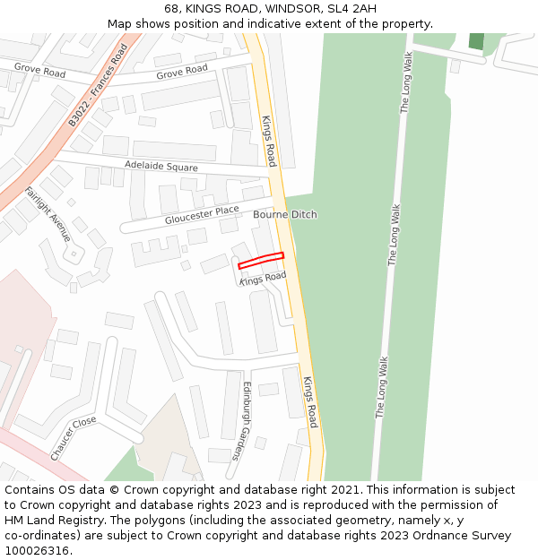 68, KINGS ROAD, WINDSOR, SL4 2AH: Location map and indicative extent of plot
