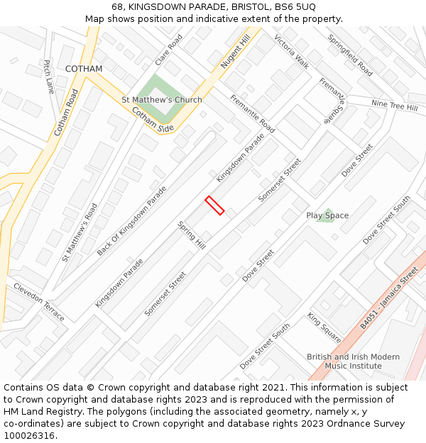 68, KINGSDOWN PARADE, BRISTOL, BS6 5UQ: Location map and indicative extent of plot