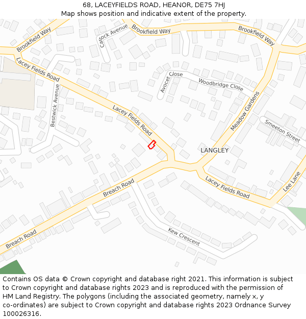 68, LACEYFIELDS ROAD, HEANOR, DE75 7HJ: Location map and indicative extent of plot