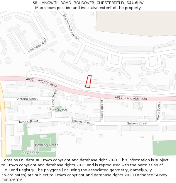 68, LANGWITH ROAD, BOLSOVER, CHESTERFIELD, S44 6HW: Location map and indicative extent of plot
