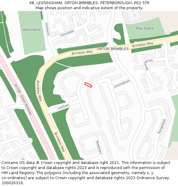 68, LESSINGHAM, ORTON BRIMBLES, PETERBOROUGH, PE2 5TR: Location map and indicative extent of plot