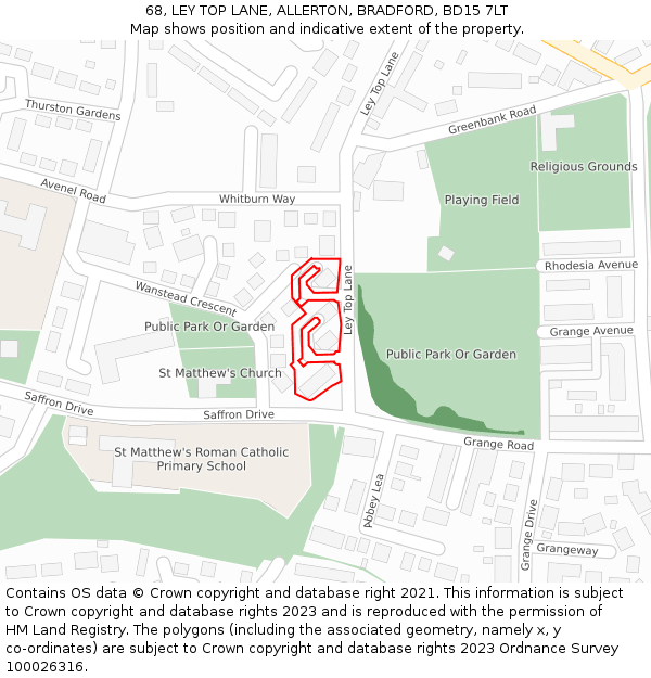 68, LEY TOP LANE, ALLERTON, BRADFORD, BD15 7LT: Location map and indicative extent of plot