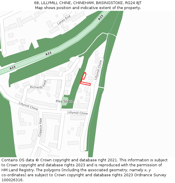 68, LILLYMILL CHINE, CHINEHAM, BASINGSTOKE, RG24 8JT: Location map and indicative extent of plot