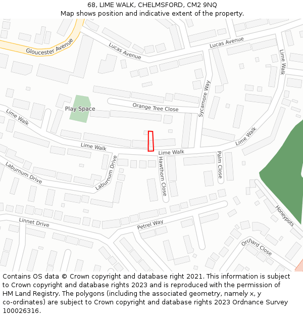 68, LIME WALK, CHELMSFORD, CM2 9NQ: Location map and indicative extent of plot